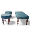 Bestone Sheesham Wood Accent Bench Set (Blue Jacquard Work Fabric Teak Finish)