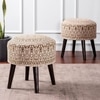 Botanic Fabric Wooden Ottoman in Yellow Color Set of 2