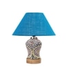Devansh Conical Turquoise Jute Shade Lamp With Wood & Mosaic Glass Base For Decoration/Office/Home/Gifting/Study For Decoration/Office/Home/Gifting/Study -(10X10X14.5) Inches -A