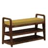 Holmsvik Solid Wood Shoe Rack with Seating in Walnut Brown finish