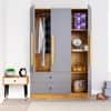Hexa Red Wooden 3 Door Wardrobe with 2 Drawers and Hanging Space in Giant Wood and Slate Grey Colour