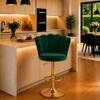 Doe Buck Luxury Green Velvet Adjustable Bar Stool Chair with Gold Hydraulic Base