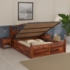 Syan Solid Wood King  Size Upholstered Bed With Hydraulic Storage (Honey Oak Finish)