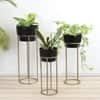 Flower Pot Planter Set Of 3 With Stand In Black And Gold Colour
