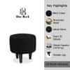 Doe Buck Velvet Round Ottoman Stool in Black Colour with Wooden Legs