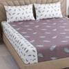 White And Plum Shade Floral  Cotton 400 Tc  Fitted  Double Quen Size Bedsheet With 2 Pillow Covers