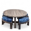 Nashville Sheesham Wood 4 Seater Coffee Table Set In Antique Grey Finish Indigo Patch Kantha Cushion