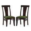 Fabio Solid Wood Dining Chair in Mahogany Finish & Olive Green Colour - Set of 2