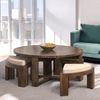 Nashville Sheesham Wood Accent Coffee Table Set With 4 Stools In Provincial Teak Finish With Beige Velvet Cushions
