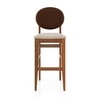Pabi Solid Wood Bar Chair In Amber Walnut Finish with Classic Beige And Russet Brown Leatherette Colour