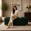 Doe Buck Velvet Tufted Bench in Green Colour with Gold Base