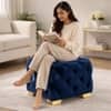 Doe Buck Damira Upholstered Velvet Tufted Ottoman in Blue Colour with Gold Base
