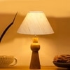 Devansh Off White Cotton Table Lamp With  Wood Natural Base (10X18 Inches)-27