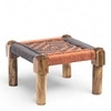 Riaza Solid Wood Maachi Foot Stool in Grey & Orange Canning