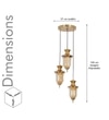 Isla 3 Light Ceiling Pendant In Brass Finish Metal With Amber And Frosted White Glass Shades