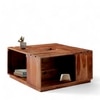 Milan Sheesham Wood Accent Square Coffee Table In Natural Teak Finish