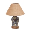 Devansh Conical Beige Jute Shade Lamp With Wood & Mosaic Glass Base For Decoration/Office/Home/Gifting/Study For Decoration/Office/Home/Gifting/Study -(10X10X14.5) Inches -A