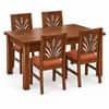 Globally Indian Kusha Solid Sheesham Wood 4 Seater Dining Table Set 4 Chairs Terracotta Orange