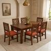 Globally Indian Pranika Solid Sheesham Wood 6 Seater Dining Table Set 6 Chairs Terracotta Orange