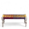 Oakville Sheesham Wood Vintage Seater Maachi Bench Set  2 Stools In Multi Colour Chindi  Yellow Rope