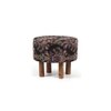 Collio Solid Wood Ottoman Pouffee in Black Leaves Jackard fabric