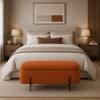 Doe Buck Luxury Boucle Storage Bench in Rust Colour with Black Metal Legs