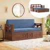 Bram 3 Seater Pull Out Sofa cum Bed In Honey Finish with Baltic Blue Colour