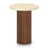 Enzo Travertine Marble and Solid Wood Side Table In Amber Walnut Finish