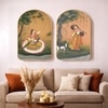 Rajasthani Peacock and Women Wall Art Painting Set of 2 Gold Frame 16 x 24 Inch