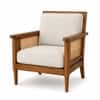 Pisces Solid Wood Cane Accent Sofa Chair in Teak Finish