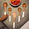 Ireka Homes Ivory Cutlery Set – Acacia Wood Servers with Enamel Handles