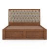 Avon Solid Wood Storage Bed Queen Size in Amber Walnut Finish with Oyster Beige Colour