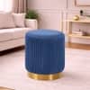 Doe Buck Damato Luxury Velvet Round Ottoman in Blue Colour with Gold Base