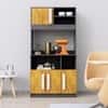 Hexa Red Crockery Unit Multipurpose Wooden Cabinet in Slate Grey And Giant Wood Colour