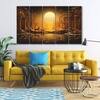 The Castle Decor Golden Deer Wall Painting Wooden Framed Digital Painting 27x48 Inch (Style 3)