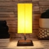 Ellison Yellow cotton table lamp with Square Brown Wood Base