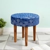 Nayla Solid Wood Stool in Indigo Patch Kantha Fabric