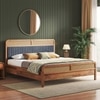 Hanoi Solid Wood Cane King Size Non storage Bed In Amber Walnut Finish Fabric Davis Plus
