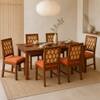Globally Indian Helene Solid Sheesham Wood 6 Seater Dining Table Set 6 Chairs Navy Blue