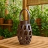 Luxe Home Hanging Bamboo Lantern with Handle or Glass Jar - 2025-142- Brown (24x16x16 cm)