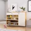 Hexa Red Engineered Wood Shoe Rack in Giant Wood and Frosty White Colour