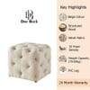 Doe Buck Colchester Velvet Tufted Ottoman Cube in Beige Colour with Wooden Base