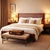 Luxe Solid Wood Queen  Size Upholstered Bed Without Storage (Provincial Teak Finish, Brown Colour)