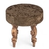 Roswell Sheesham Wood   Round Stool in Green Sparkle Velvet Upholstery