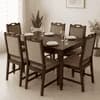 Globally Indian Compact Wooden 6 Seater Dining Table Set – Comfortable 6 Upholstered Seat and Back in Brown Sapphire