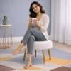 Doe Buck Luna Boucle Round Ottoman Stool in White Colour with Gold Metal Legs