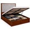 Vedanch Solid Wood Queen Size Upholstered Bed With Hydraulic Storage (Provincial Teak Finish, Grey Colour)