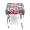 Velas Sheesham Wood Mid Century 2 Seater Bench With Metal Legs In Fruit Print Blue Kantha