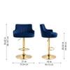 Doe Buck Oliver Adjustable Velvet Bar Stool in Blue Colour with Gold Base