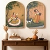 Rajasthani Peacock and Women Wall Art Painting Set of 2 Gold Frame 16 x 24 Inch